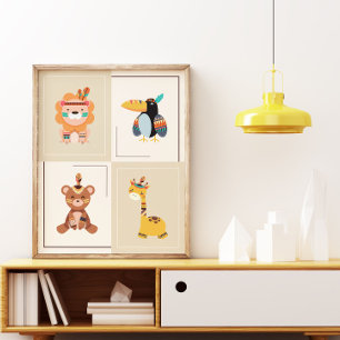 Könsneutral Boho Skogs Djur Barnkammare Barn Poster