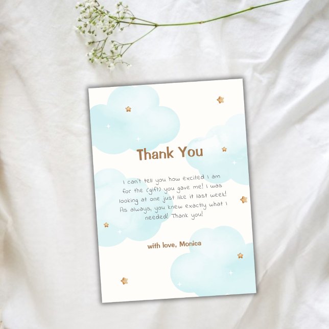 Könsneutral Cloud Nine Stjärnor Baby Shower Tack Kort (Gender Neutral Cloud Nine Stars Baby Shower Thank You Card)