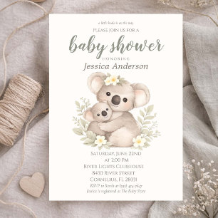 Könsneutral Cottagecore Boho Koala Bebis Shower Inbjudningar