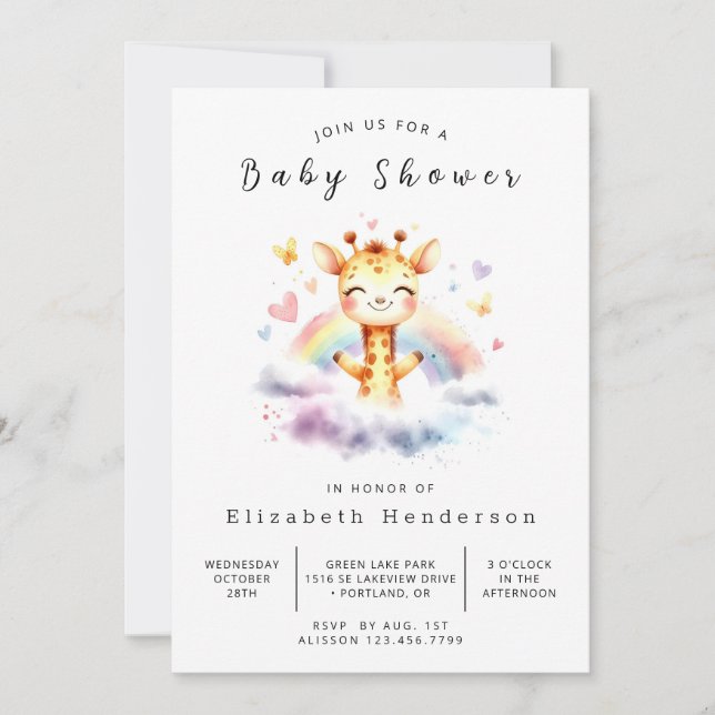 Könsneutral digital Giraffe Baby Shower Inbjudningar (Framsida)