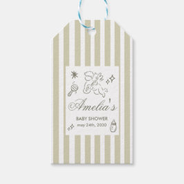 Könsneutral doodle cupid Baby Shower Grön Presentetikett