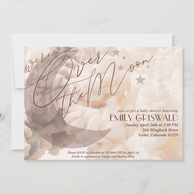 Könsneutral dopfest-inbjudan för baby "Over the Mo Inbjudningar (Framsida)