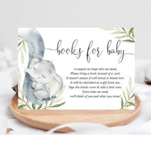Könsneutral elefant-babyshower med böcker tilläggskort