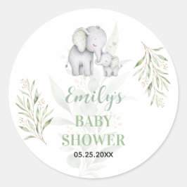 Könsneutral Elefant Eukalyptus Baby Shower Runt Klistermärke