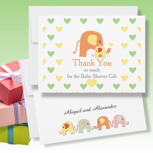 Könsneutral Elefanttema Baby Shower  Tack Kort (Skapare uppladdad)
