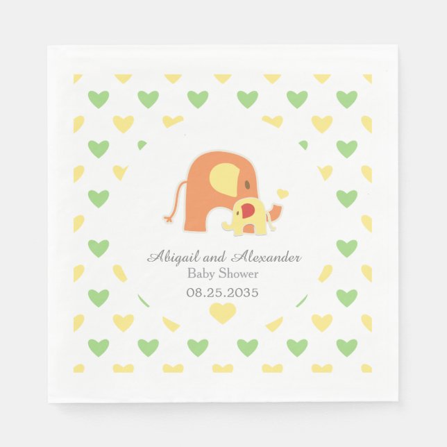 Könsneutral elefanttema för barnkalas servett (Framsidan)