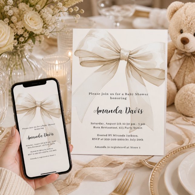 Könsneutral elfenbensvit beige Baby Shower-inbjuda Inbjudningar (Skapare uppladdad)