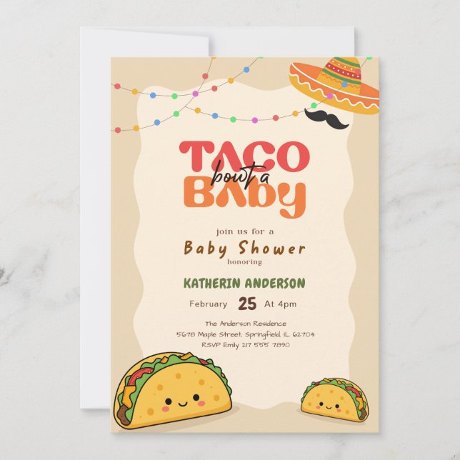 Könsneutral Fiesta Mexikansk Taco Baby Shower Inbjudningar (Framsida)