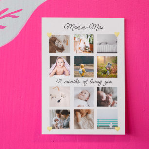 Könsneutral Fotokollage för första födelsedag Kort