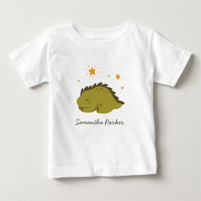 Könsneutral grön dinosaurie med glänsande stjärna  t shirt (Framsida)