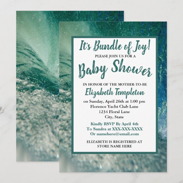 Könsneutral havsvåg baby shower-inbjudan inbjudningar (Fram/baksida)