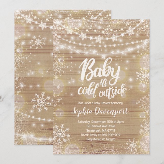 Könsneutral inbjudan till Winter Baby Shower (Fram/baksida)