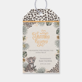 Könsneutral leopard-babyshower - tackkort presentetikett