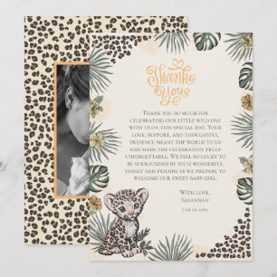 Könsneutral leopardunge tack baby shower kort