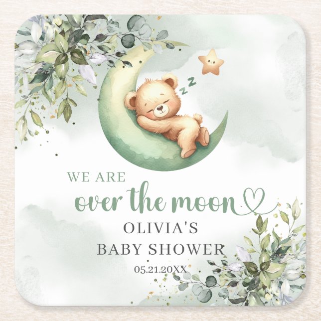 Könsneutral nalle för vattenfärg över måne underlägg papper kvadrat (Framsidan)