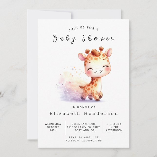 Könsneutral Online Giraffe Baby Shower Inbjudningar (Framsida)