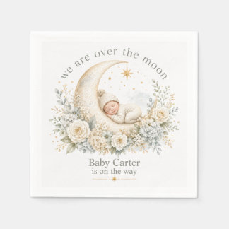 Könsneutral Over the Moon Baby Shower med anpassat Pappersservett
