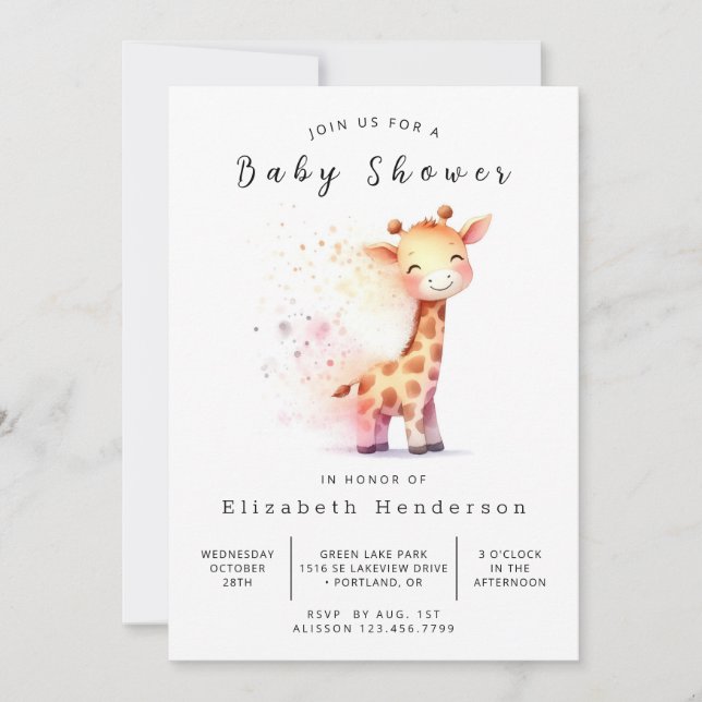 Könsneutral redigerbar Giraffe Baby Shower Inbjudningar (Framsida)
