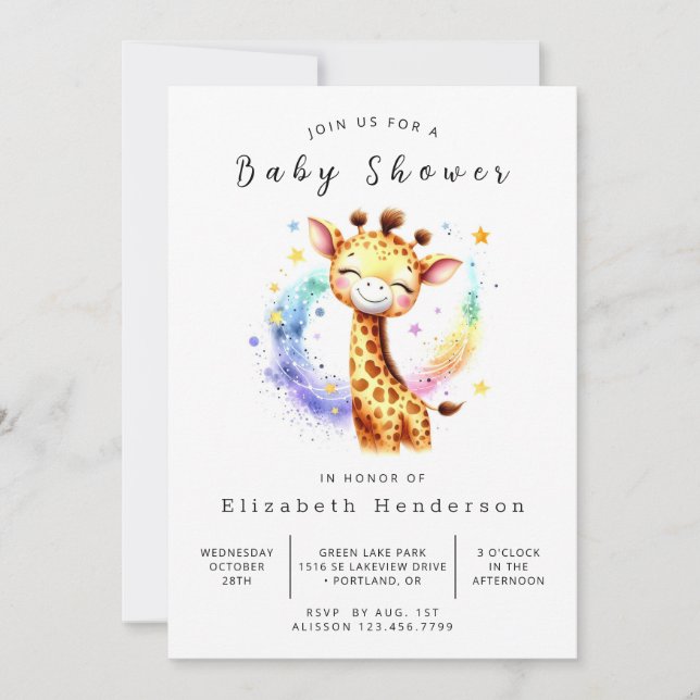 Könsneutral redigerbar Giraffe Baby Shower Inbjudningar (Framsida)