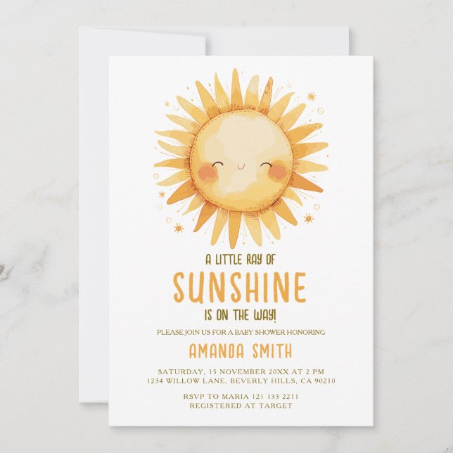 Könsneutral solig baby shower-inbjudan inbjudningar (Framsida)