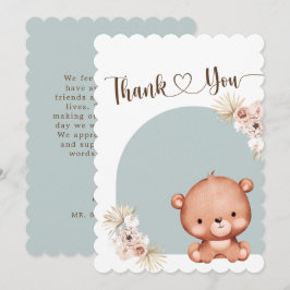 Könsneutral Söt Björn Dammig Blå Baby Shower  Tack Kort