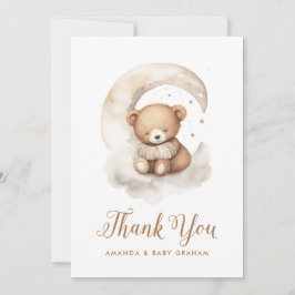 Könsneutral teddybjörn måne stjärnor baby shower tack kort