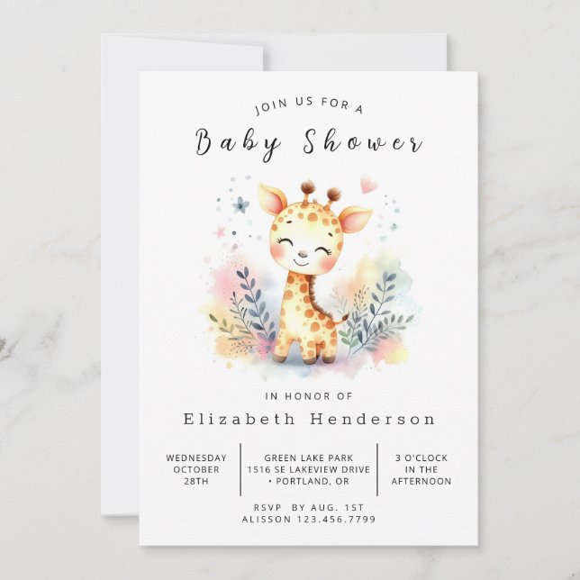 Könsneutral utskrivbar Giraffe Baby Shower Inbjudningar (Framsida)