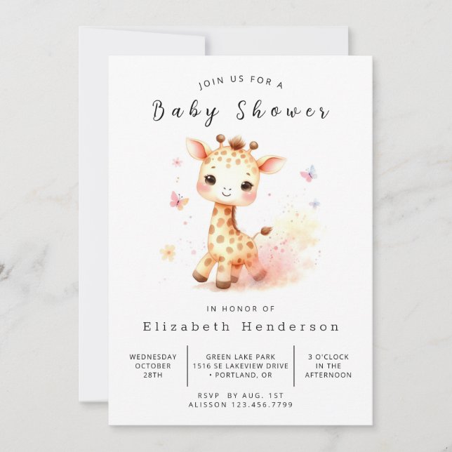 Könsneutral utskrivbar Giraffe Baby Shower Inbjudningar (Framsida)