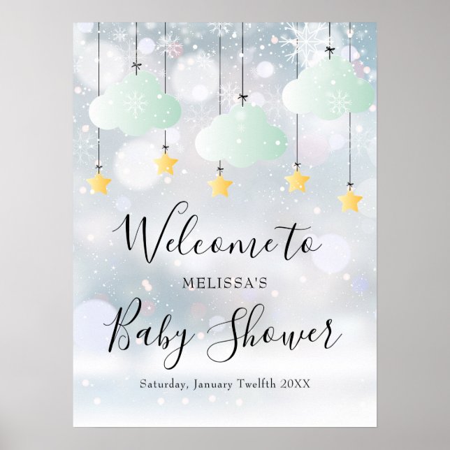 Könsneutral välkomstskylt för vinter-babyshower poster (Framsidan)