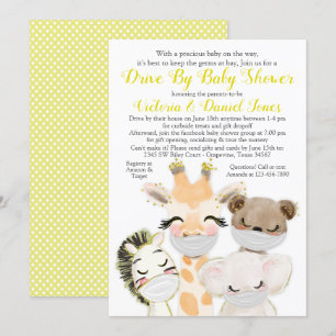 Könsneutrala djurmasker Drive By Baby Shower Inbjudningar