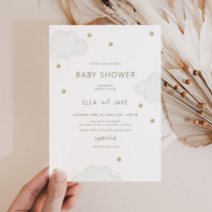 Könsneutrala minimalistmoln Stars babyskor Inbjudningar