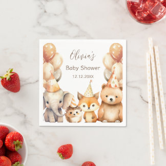 Könsneutrala Vattenfärg Djur Baby Shower Pappersservett