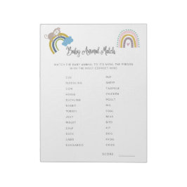 Könsneutralt baby shower-spel, Matcha baby djur Anteckningsblock
