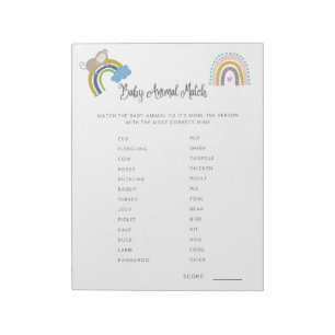 Könsneutralt baby shower-spel, Matcha baby djur Anteckningsblock