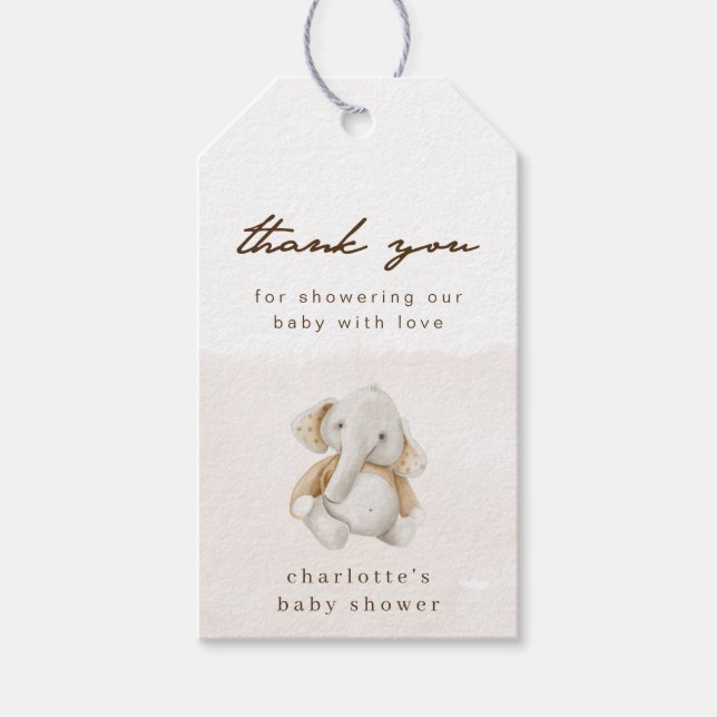 Könsneutralt elefant-babystöttsetikett presentetikett (Framsidan)