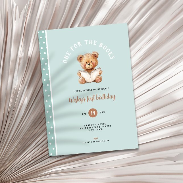 Könsneutralt Ett för boken 1-årsdag Inbjudningar (One for the book 1st birthday invitation)