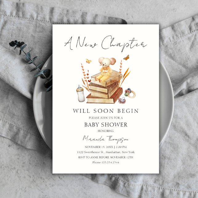 Könsneutralt ett nytt kapitel börjar babyskor inbjudningar (Gender Neutral A New Chapter Begins Baby Shower Invitation)
