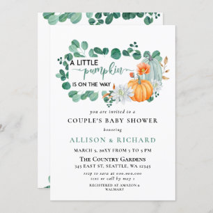 Könsneutralt fall Pumpkin Eucalyptus Baby Shower Inbjudningar
