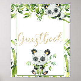 Könsneutralt gästebok för baby shower med panda poster