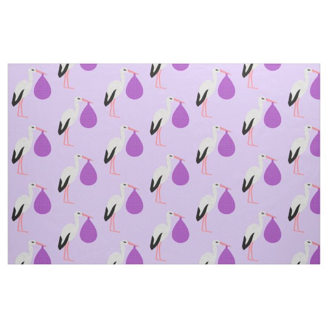 Könsneutralt lila Baby Stork Mönstrad Tyg (Fat Quarter)