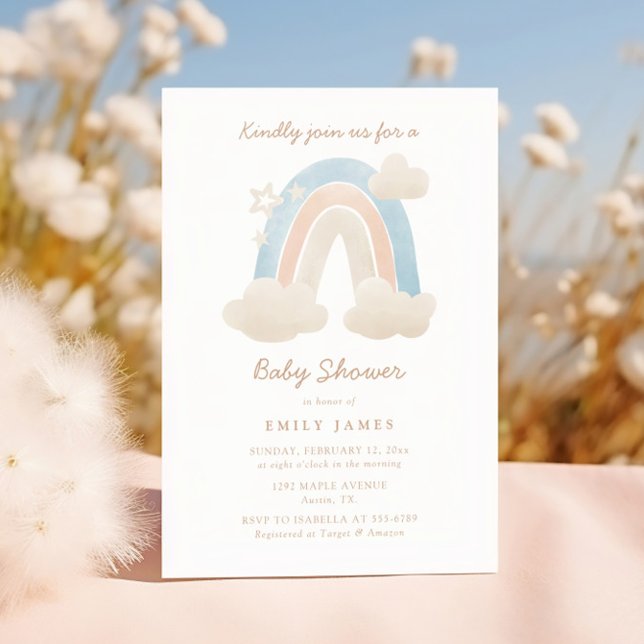 Könsneutralt regnbågsmoln Baby Shower-stjärnor Inbjudningar (Skapare uppladdad)