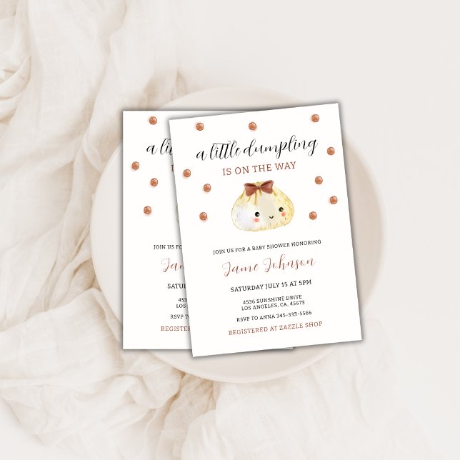 Könsneutralt rött liten duplex babyskor inbjudningar (Gender Neutral Cute Little Dumpling Baby Shower Invitation)