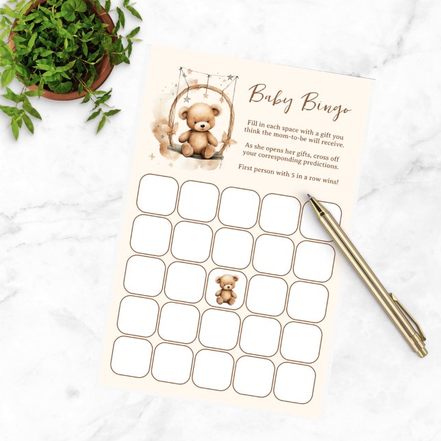 Könsneutralt, Teddybjörn Babyshower Bingo (Skapare uppladdad)