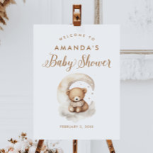 Könsneutralt välkomstskylt för baby shower med ted
