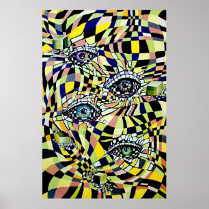 Konspirera alla vattenfärger i Öga-chessboard Poster