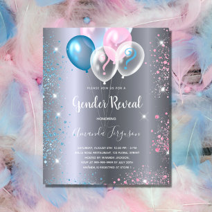 Könsrevealing silver blå rosa budget inbjudan flygblad