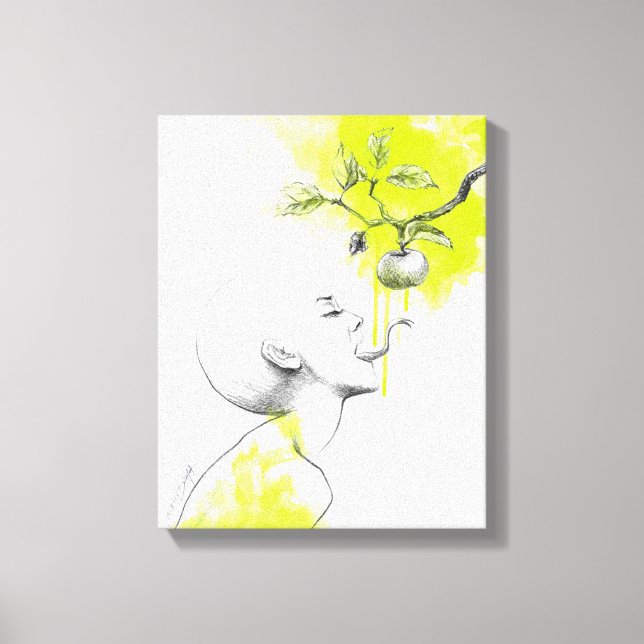 Könssnake tunga Apple Grönt stänk Surreal konst Canvastryck (Framsida)