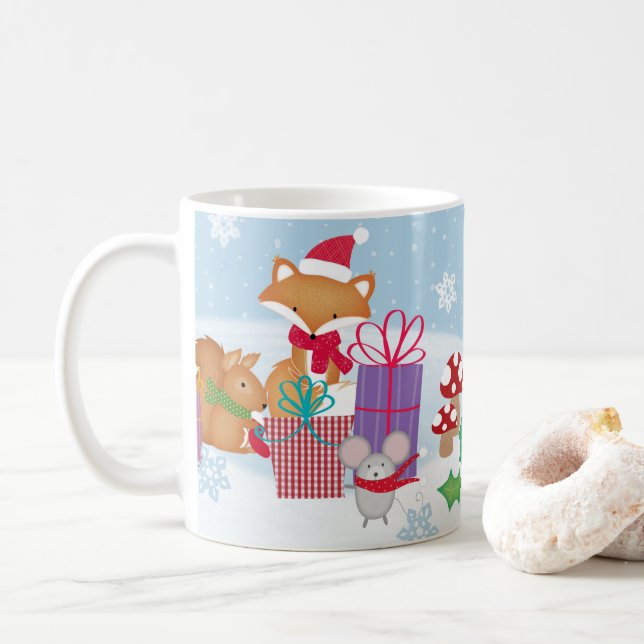 Konst av Cute Julvinter Woodland Kaffemugg (Med munk)