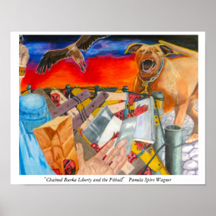 Konst av kedjad figur+hund poster