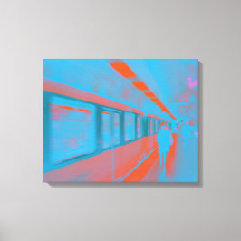 Konst av parisisk kvinna vid tunnelbanan i blå ora canvastryck